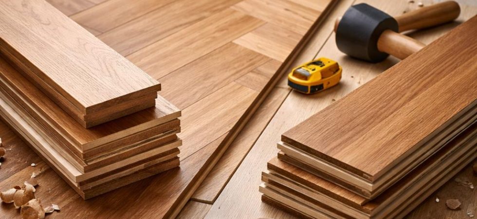 сравнение инженерной доски и паркета на полу, укладка деревянного покрытия крупным планом